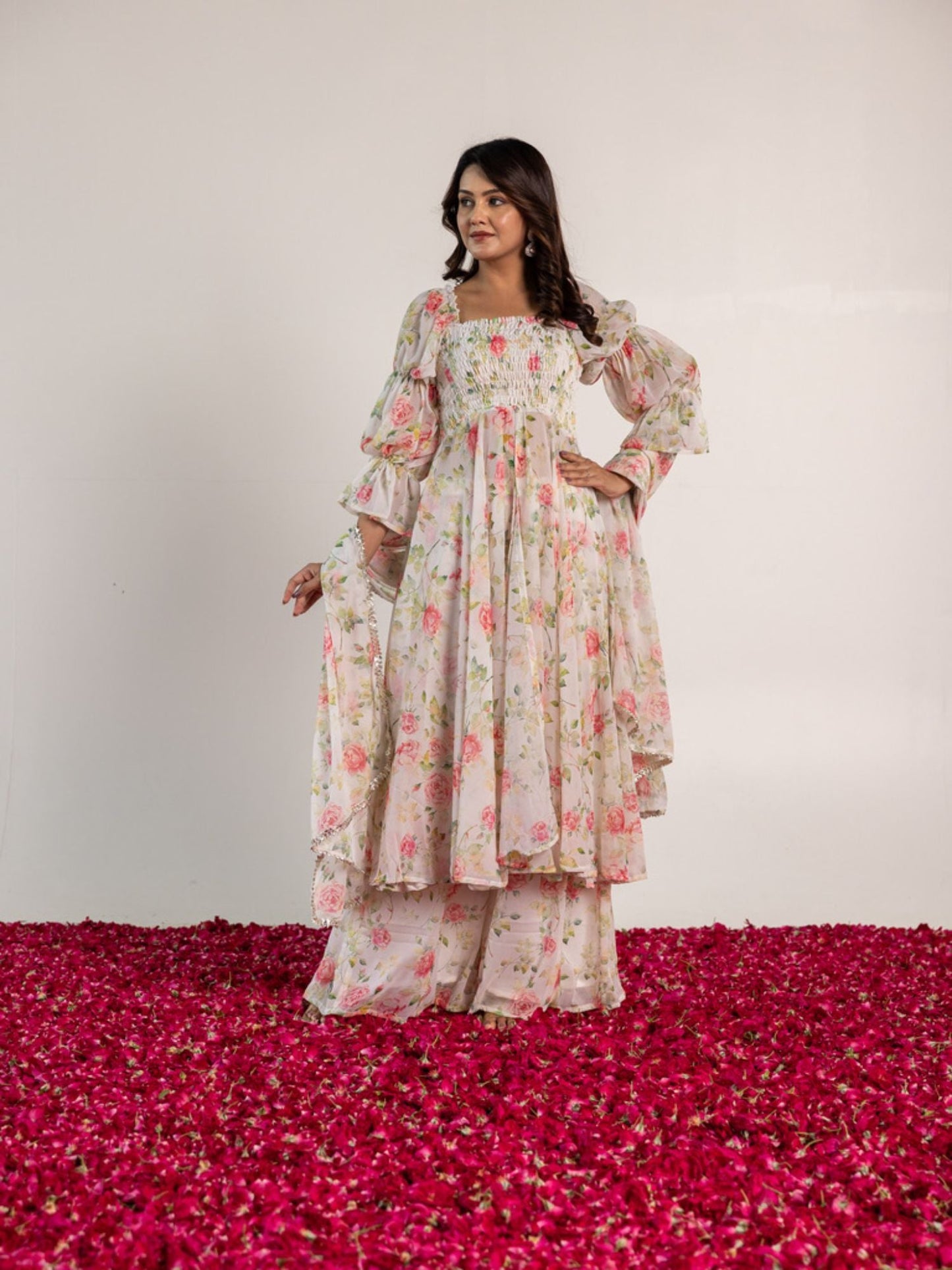 ONEWE INDIA Off White Priya Sharara (Set of 3)