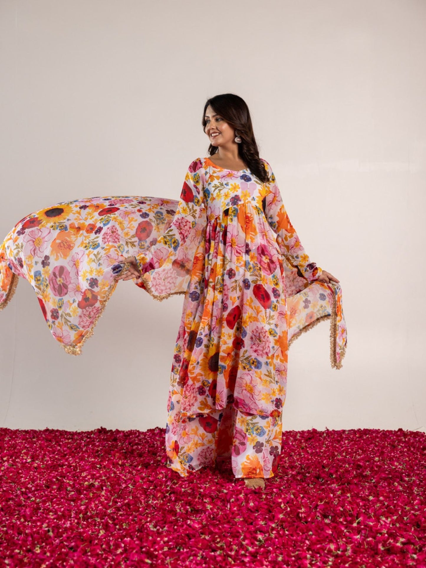 ONEWE INDIA White Rubal Sharara (Set of 3)