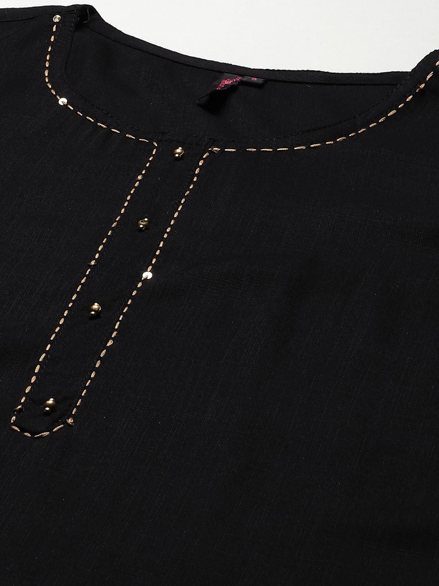 ISHIN Women's Rayon Black Solid with Gota Patti Straight Kurta Trouser Dupatta (Set of 3)