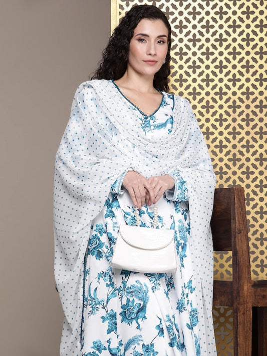 House of Pataudi Women Jashn Floral Printed Kurta With Palazzos & Dupatta