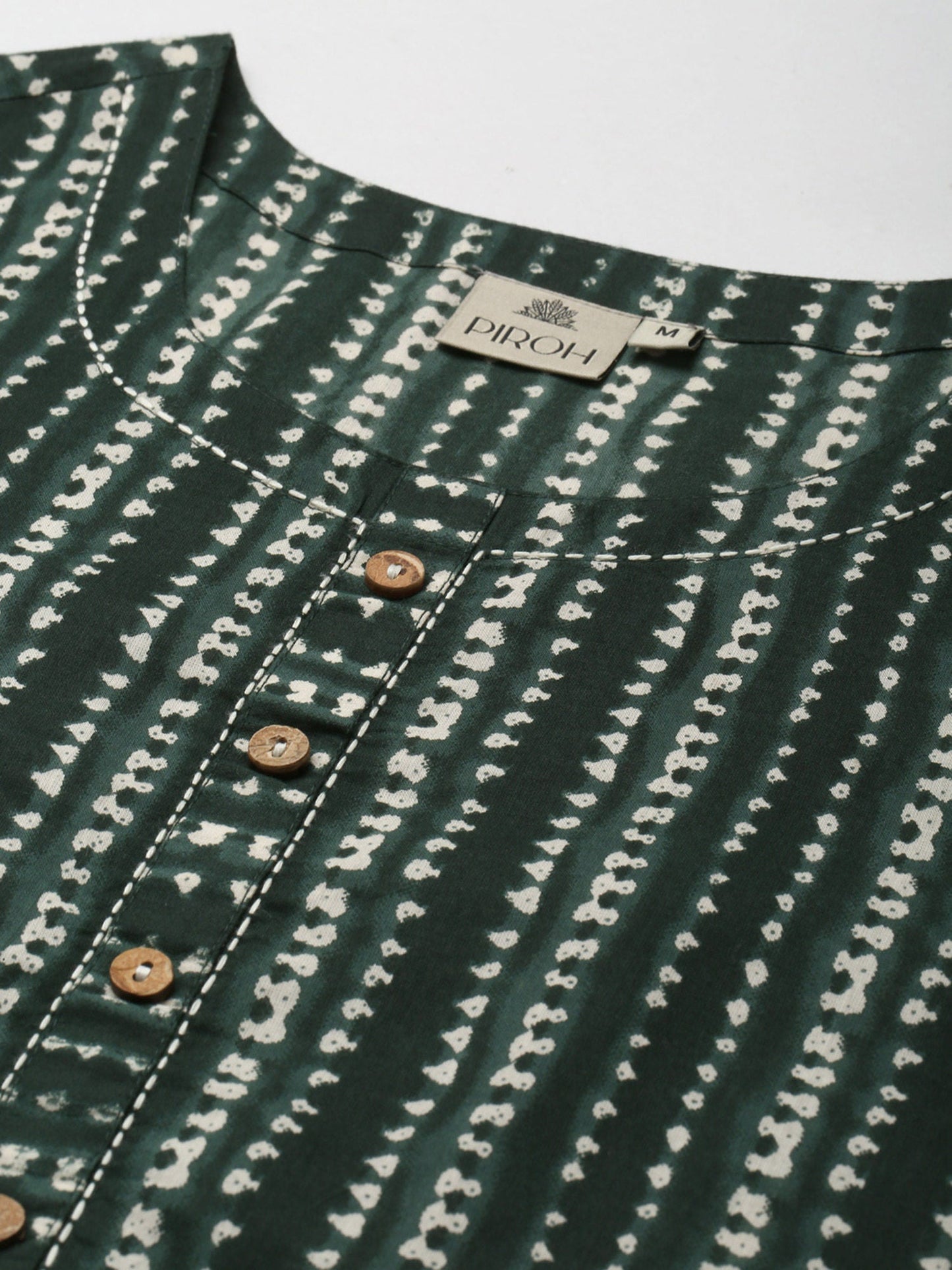 PIROH Womens Cotton Stripe Print Straight Kurta Green