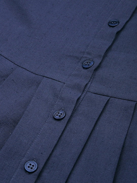 All about you Women Blue & Mustard Yellow Colourblocked Casual Dress