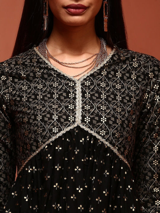 IMARA Ethnic Motifs Printed Gathered Empire Ethnic Dress