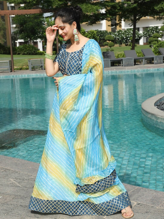 AKS Couture Leheriya Printed Gotta Patti Ready to Wear Lehenga & Blouse With Dupatta