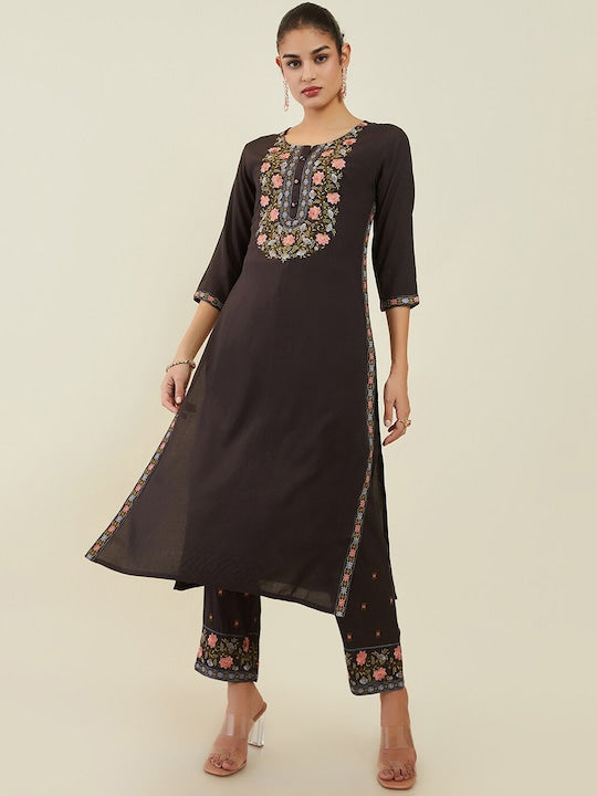 Soch Women Floral Embroidered Kurta With Trousers