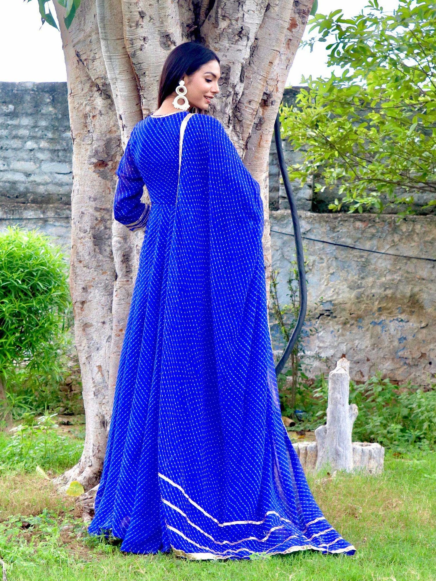 ONEWE INDIA Neelam Mothra Anarkali Set (Set of 3) - Blue