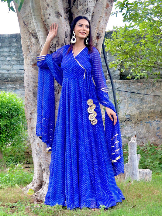 ONEWE INDIA Neelam Mothra Anarkali Set (Set of 3) - Blue