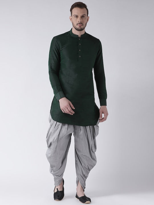 Deyann Men Green & Silver-Coloured Solid Kurta with Patiala