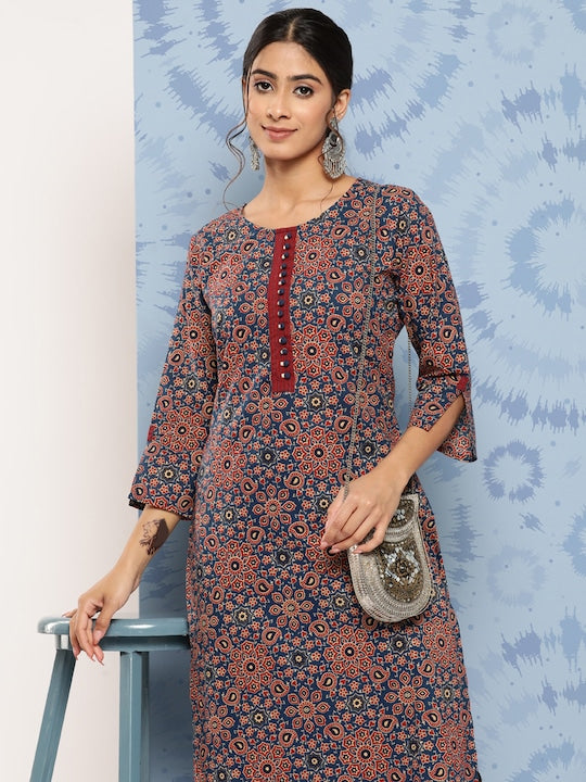 Yufta Ethnic Motifs Printed Regular Pure Cotton Kurta with Palazzos