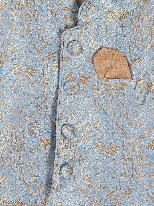 Vastramay Sishu Boys Rose Gold Kurta Set With Nehru Jacket