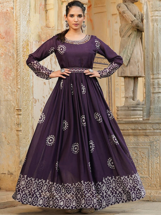 Scakhi Women Purple Ethnic Motifs Printed Block Print Kurta