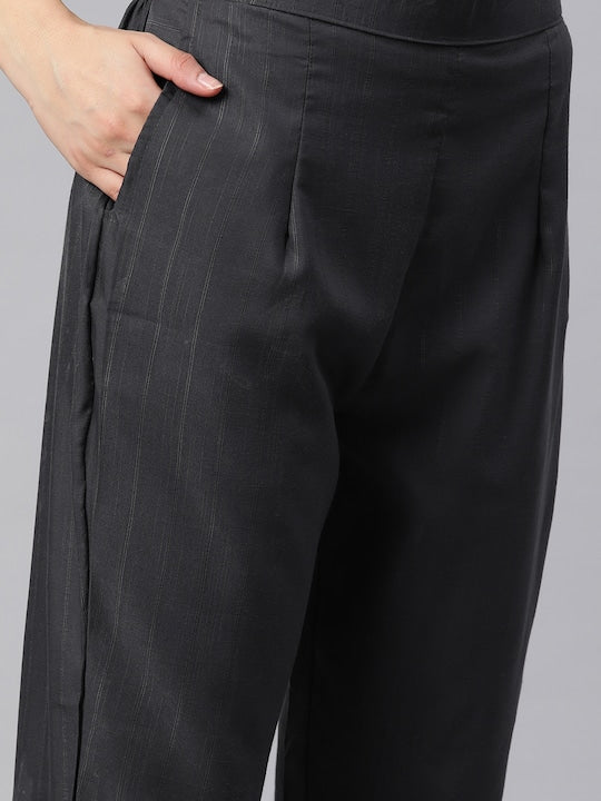 Mitera Floral Yoke Design Regular Thread Work Kurta With Trousers & Dupatta