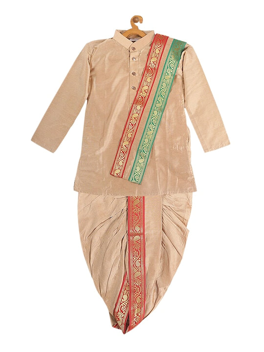 Vastramay Sishu Boys Rose Gold Kurta with Dhoti Pants & With Dupatta