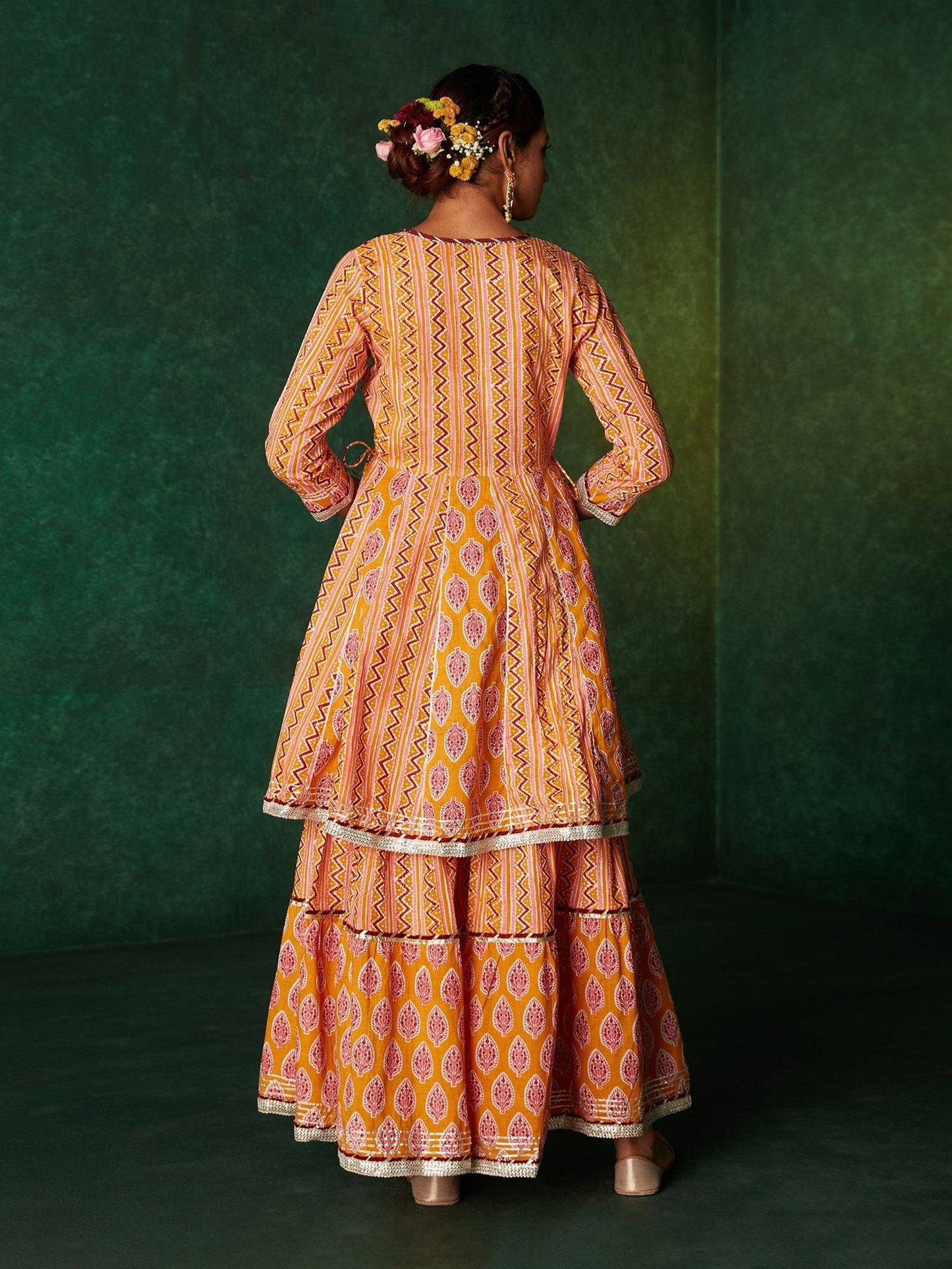 Likha Gulfam Yellow Jaipuri Printed Kurta Sharara & Dupatta LIKSKD136 (Set of 3)