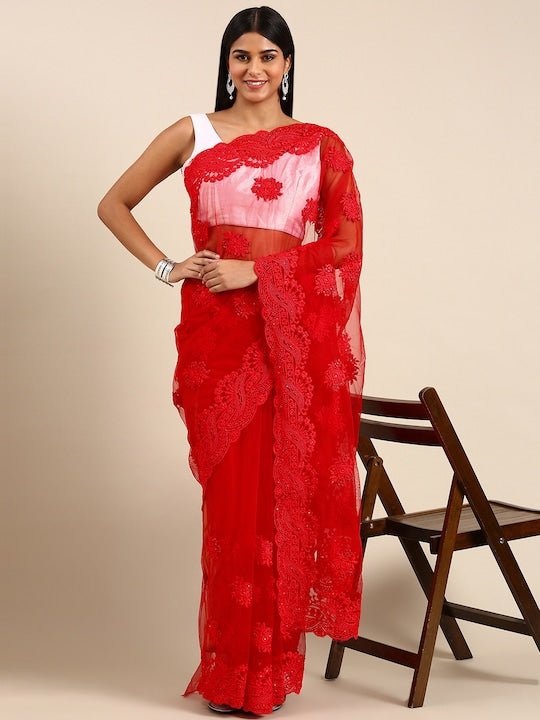 Kasee Ethnic Motifs Embroidered Net Saree