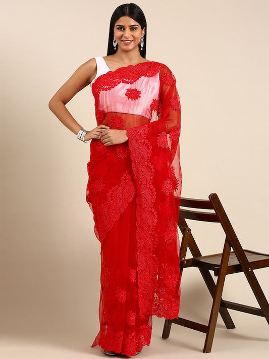 Kasee Ethnic Motifs Embroidered Net Saree