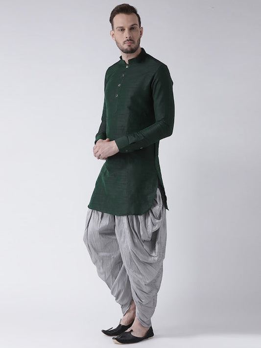 Deyann Men Green & Silver-Coloured Solid Kurta with Patiala