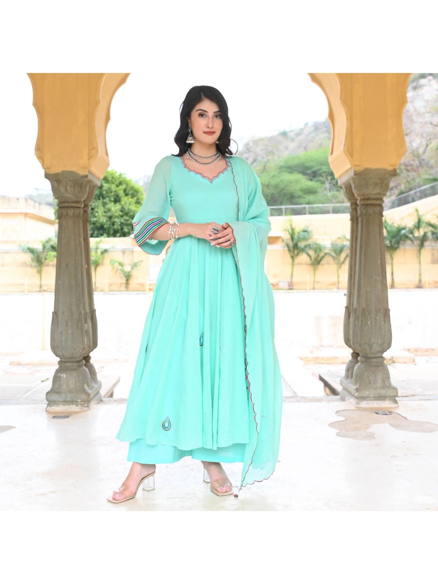 Urbanstree Aasmani Blue Anarkali (Set of 3)