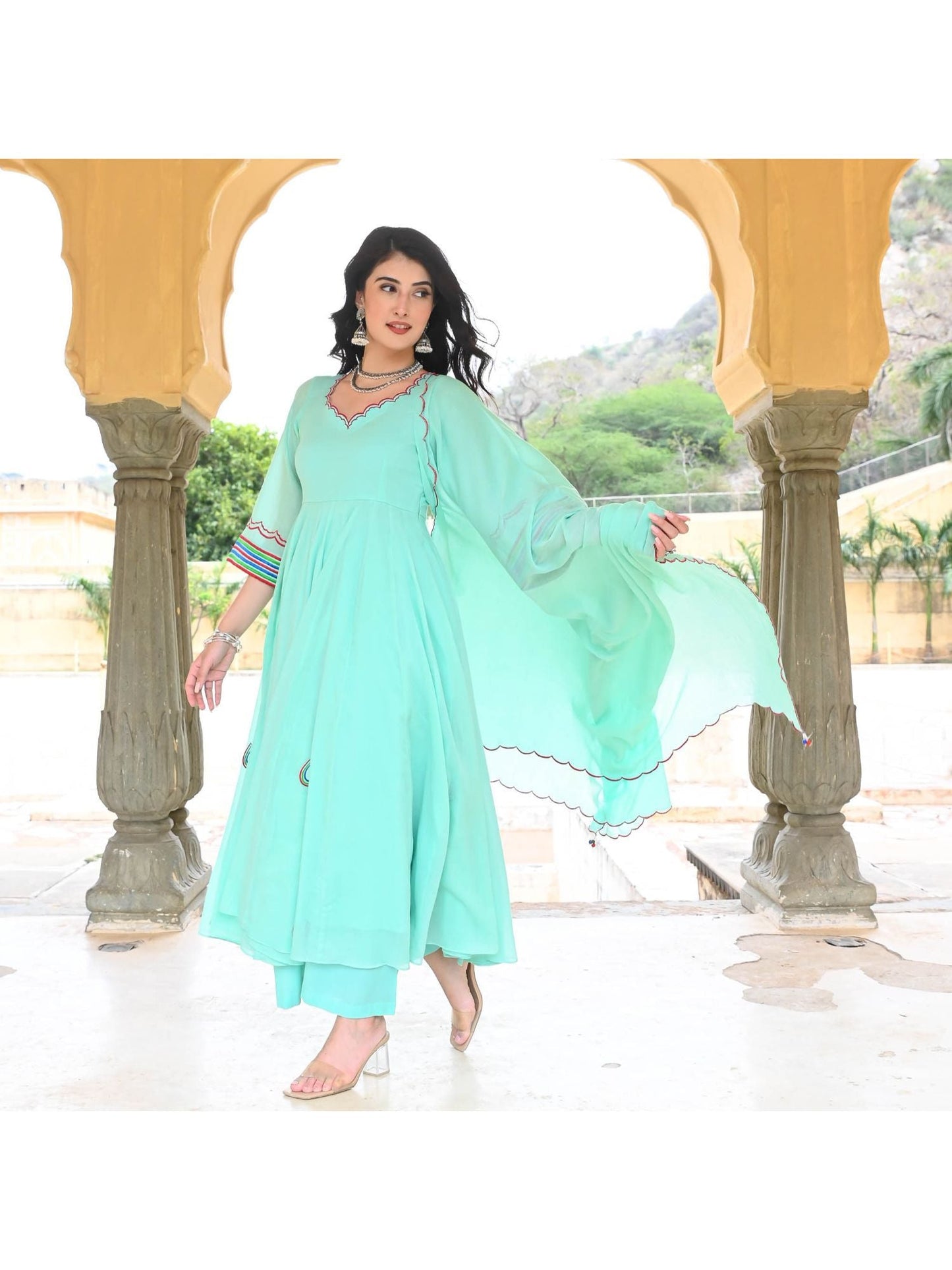 Urbanstree Aasmani Blue Anarkali (Set of 3)