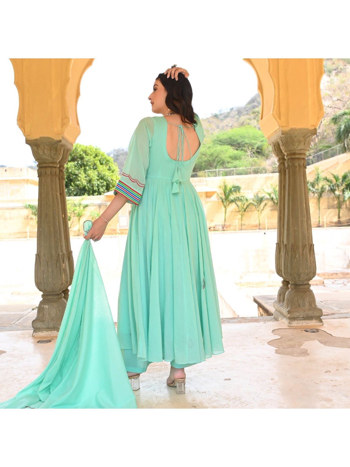 Urbanstree Aasmani Blue Anarkali (Set of 3)