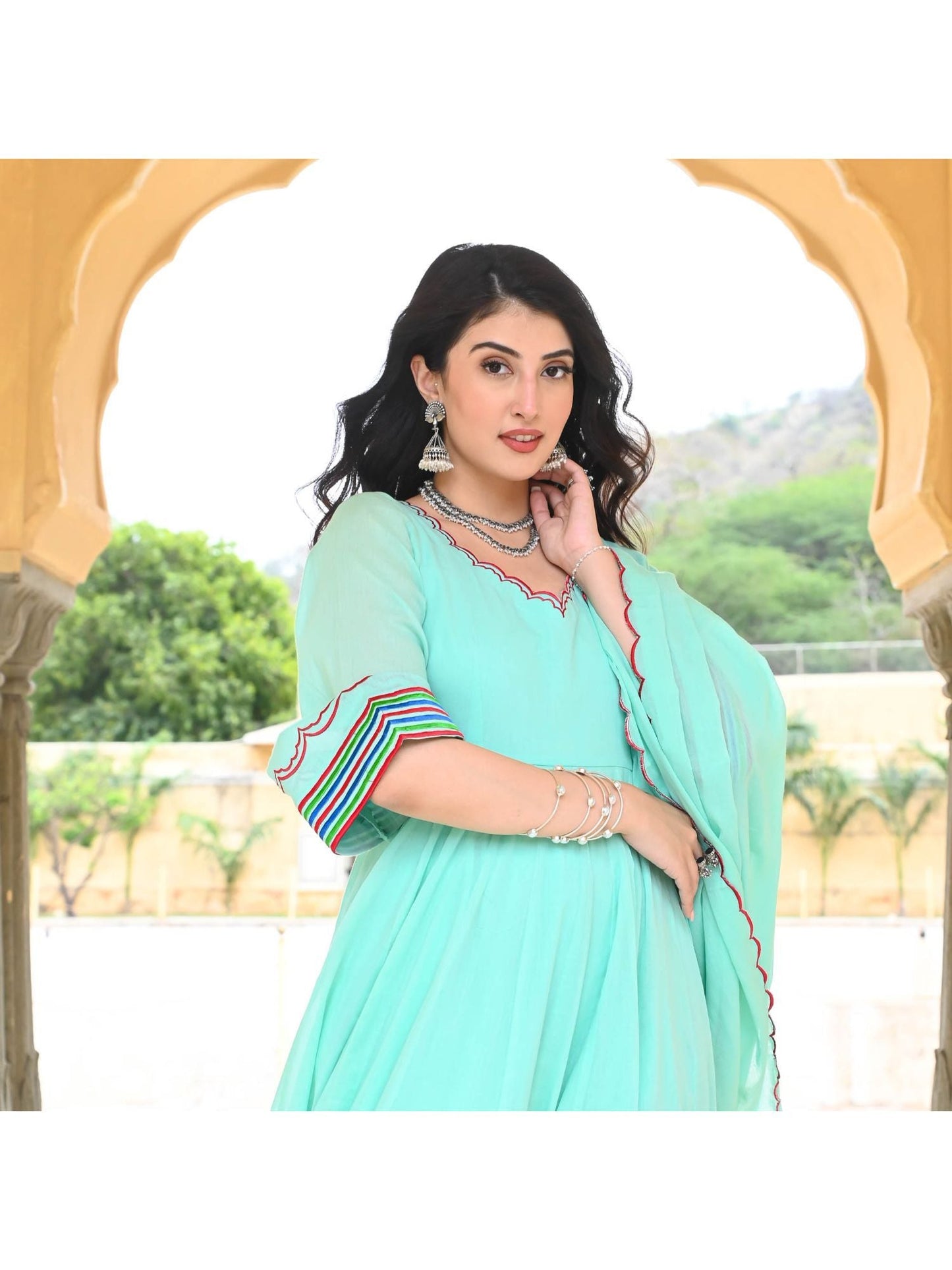 Urbanstree Aasmani Blue Anarkali (Set of 3)