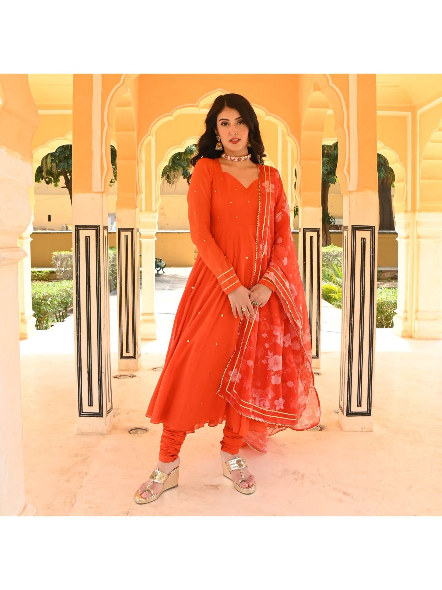 Urbanstree Tulip Orange Anarkali (Set of 3)