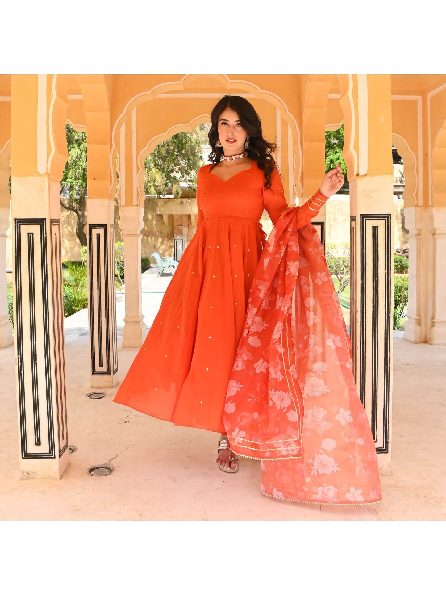 Urbanstree Tulip Orange Anarkali (Set of 3)