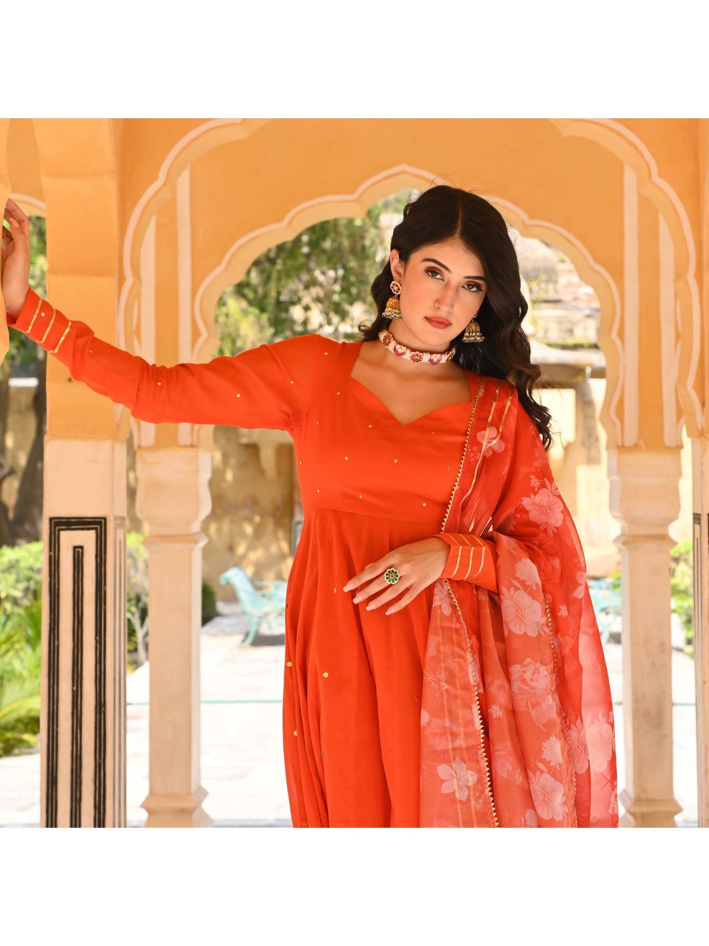 Urbanstree Tulip Orange Anarkali (Set of 3)