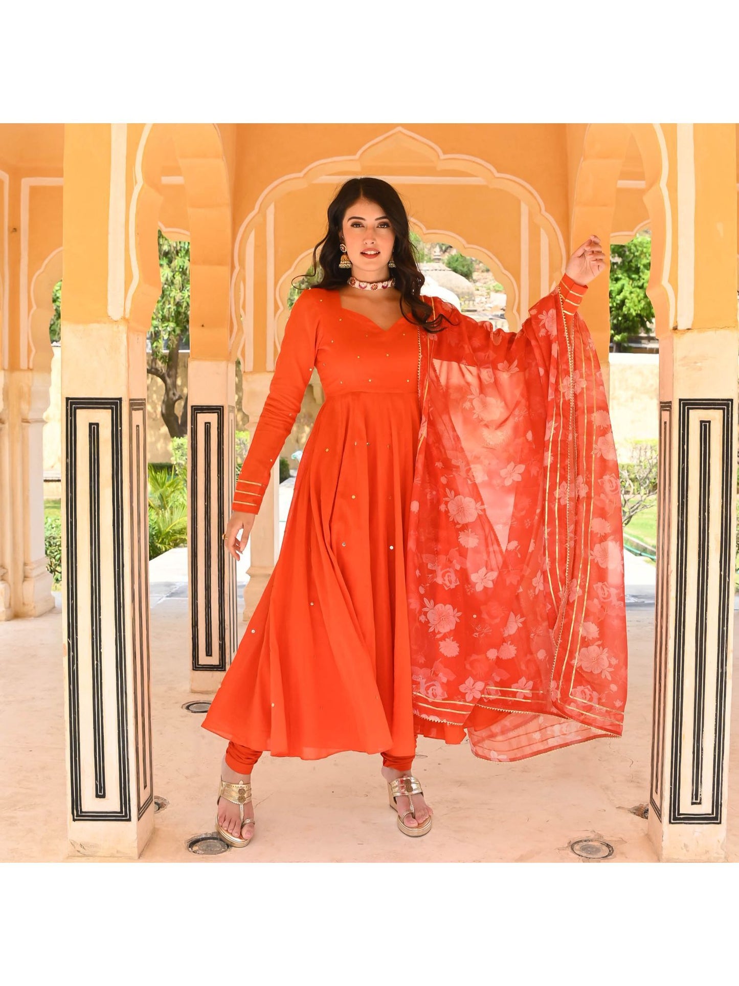 Urbanstree Tulip Orange Anarkali (Set of 3)