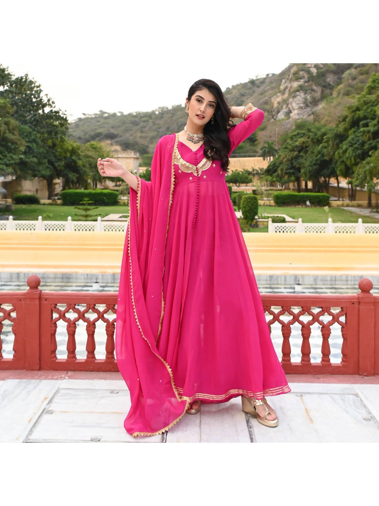 Urbanstree Malika Pink Anarkali (Set of 3)