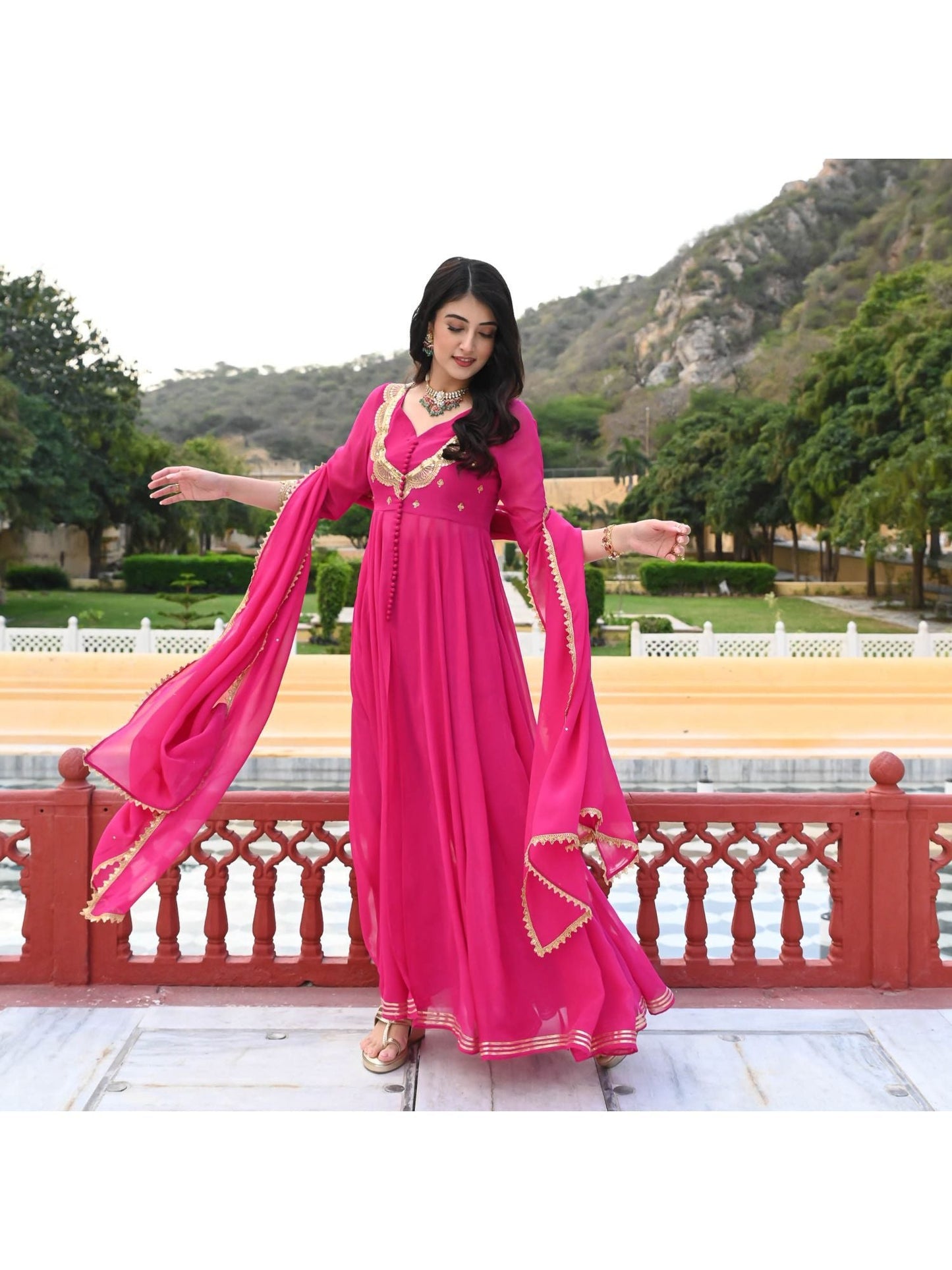 Urbanstree Malika Pink Anarkali (Set of 3)