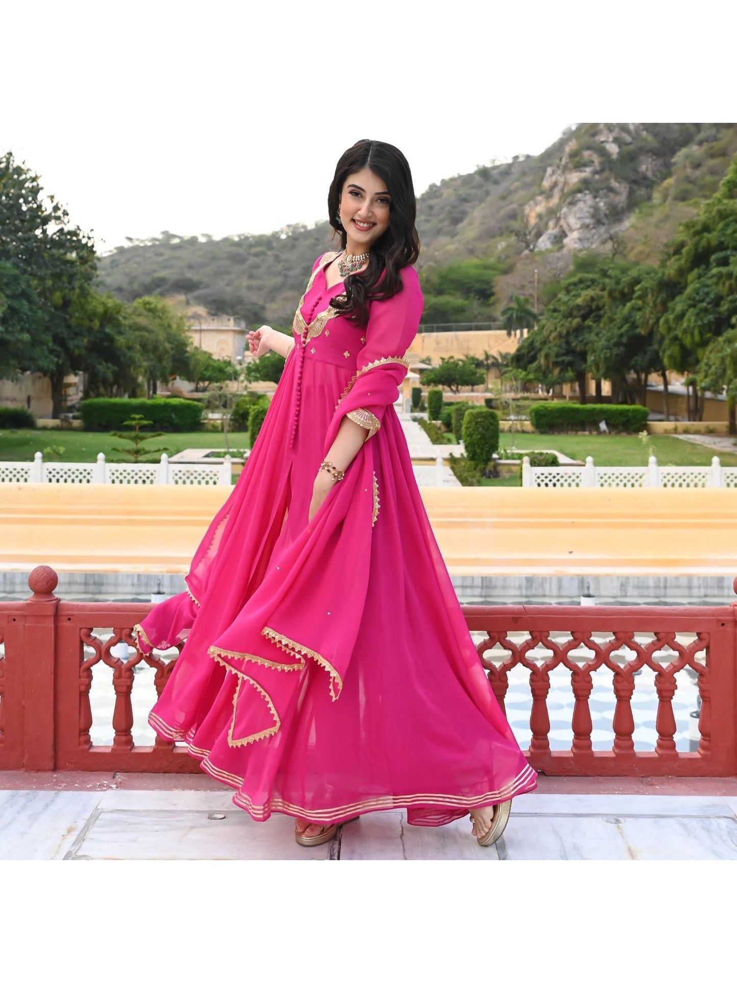 Urbanstree Malika Pink Anarkali (Set of 3)