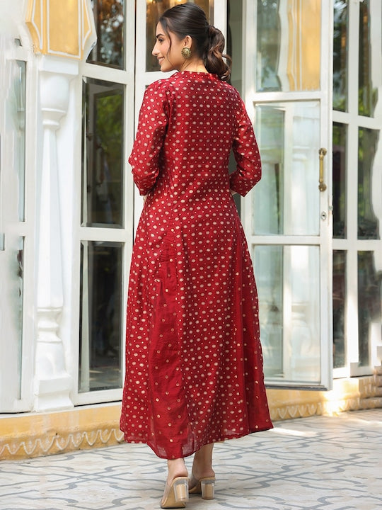 Juniper Women Maroon & Golden Foil Print Anarkali Kurta