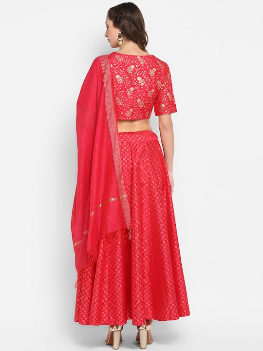 Janasya Women Floral Print Ready To Wear Flared Lehenga Choli with Dupatta