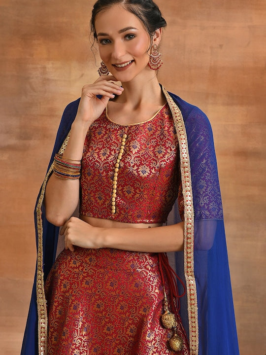 AKS Couture Floral Woven Design Ready to Wear Lehenga & Blouse With Dupatta