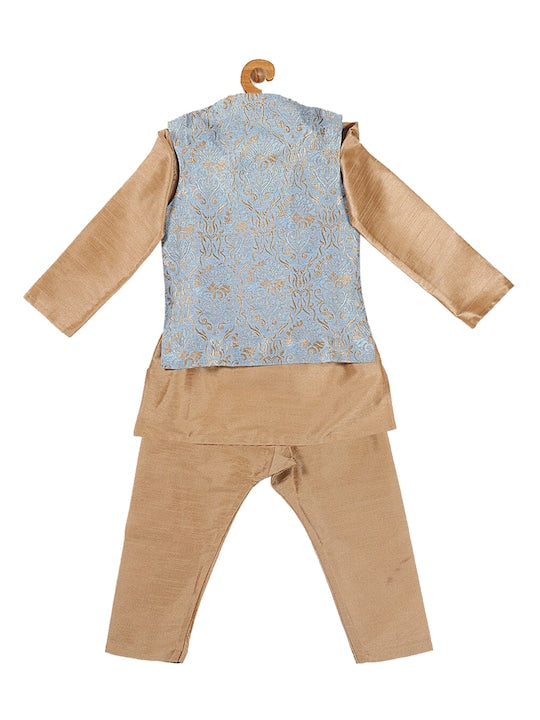 Vastramay Sishu Boys Rose Gold Kurta Set With Nehru Jacket