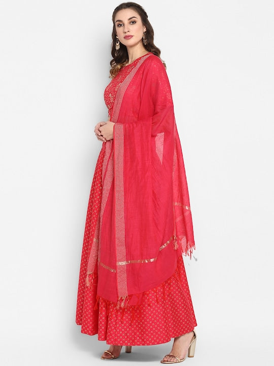 Janasya Women Floral Print Ready To Wear Flared Lehenga Choli with Dupatta