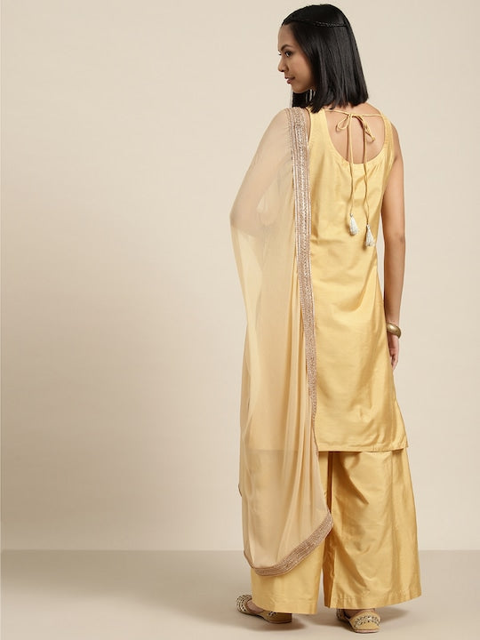 Here&now Gotta-Patti Detailed Kurta with Palazzos & Dupatta