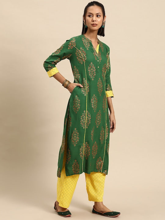 All about you Women Ethnic Motifs Printed Regular Liva Kurta & Trousers