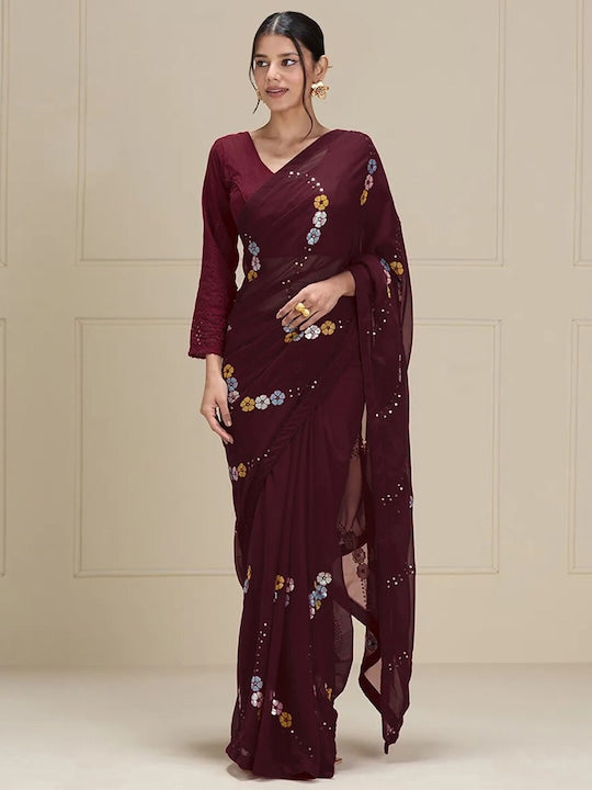 Satrani Ethnic Motifs Embroidered Saree