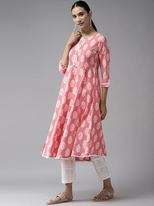 Yufta Women Floral Printed Pure Cotton Kurta with Palazzos & Dupatta