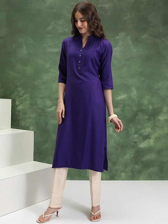 Vishudh Purple Chevron Embroidered Straight Kurta