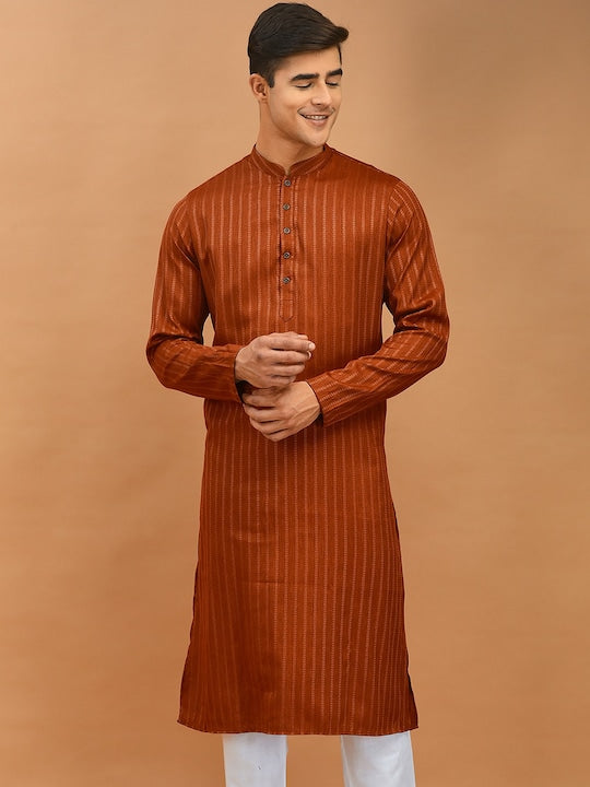 Deyann Mandarin Collar Woven Design Jacquard Kurta