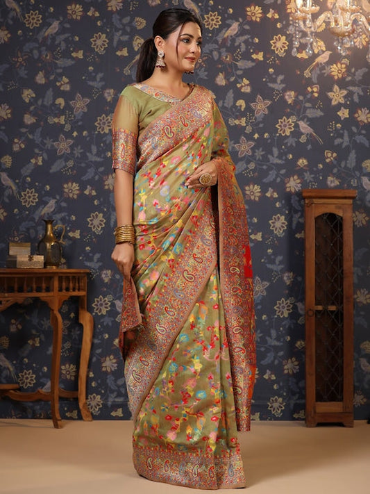 House of Pataudi Floral Printed Banarasi Saree