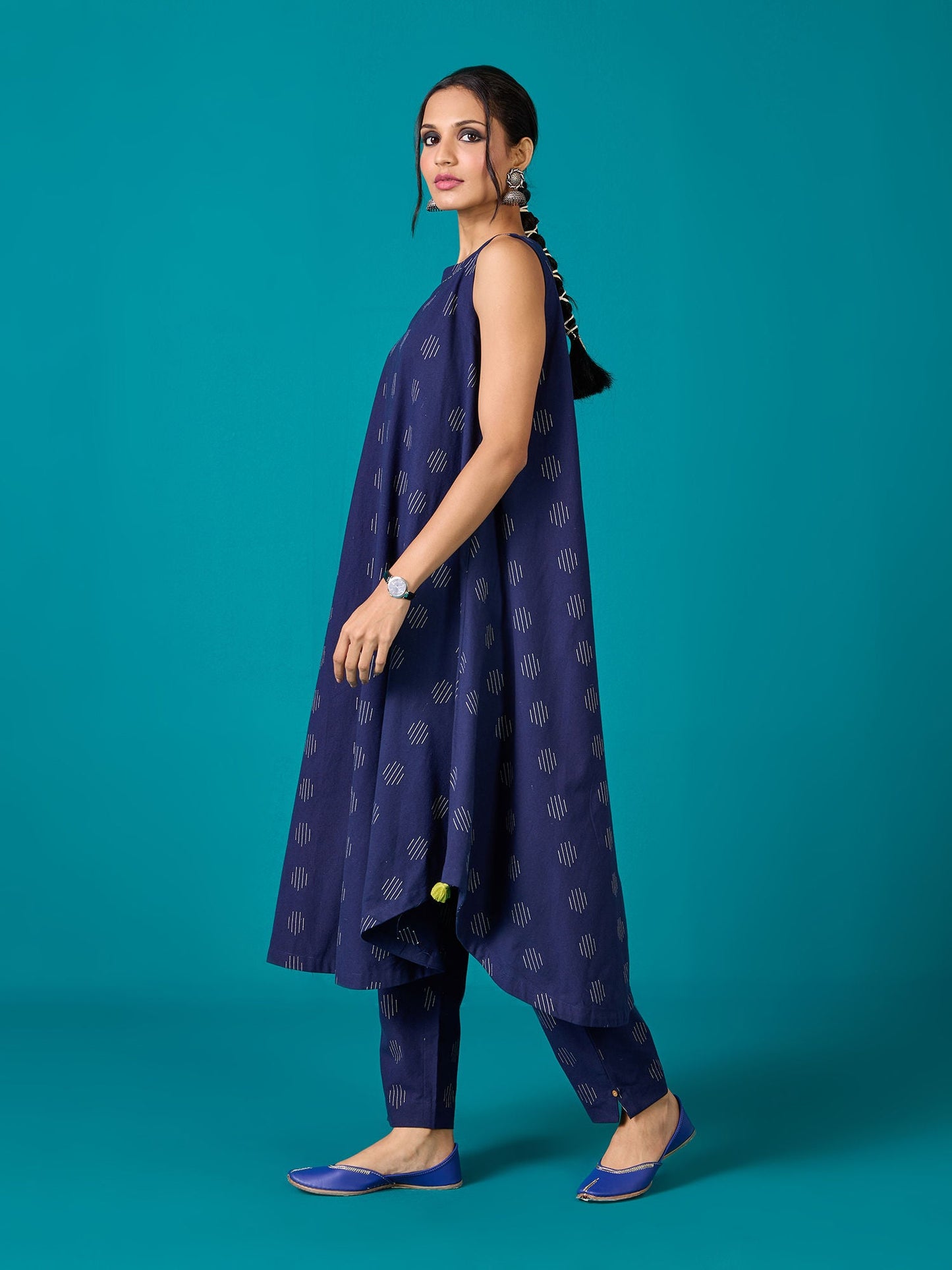Likha Navy Blue Kora Cotton Yarn Dyed Kurta