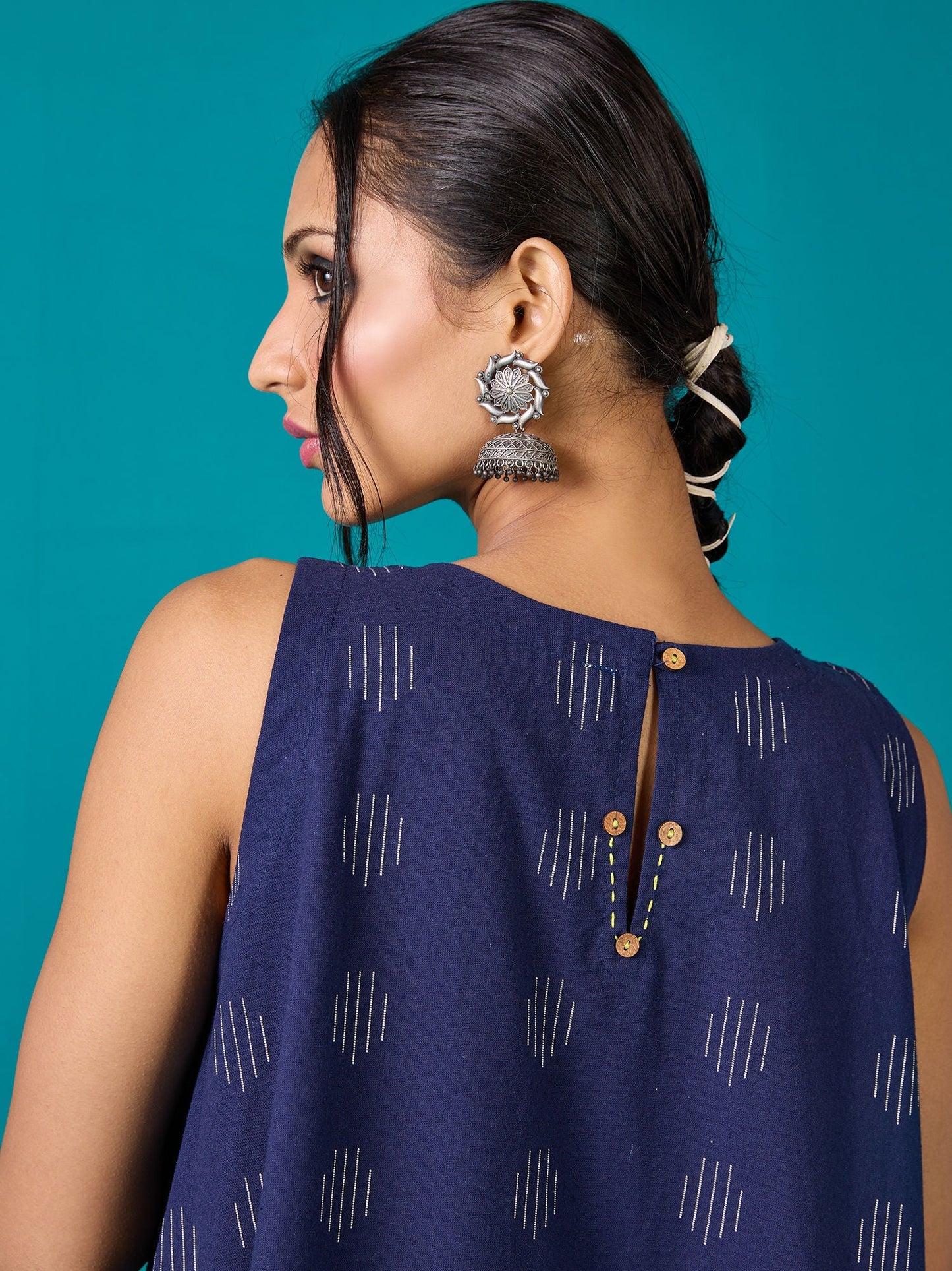 Likha Navy Blue Kora Cotton Yarn Dyed Kurta