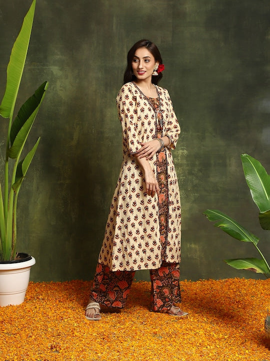AKS Couture Floral Printed Pure Cotton Kurta with Palazzos