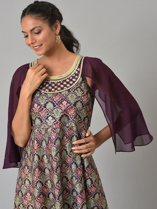 Aurelia Women Maroon Geometric Embroidered Anarkali Kurta