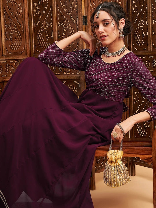 Shae by Sassafras Mukaish Work Round Neck Anarkali Kurta