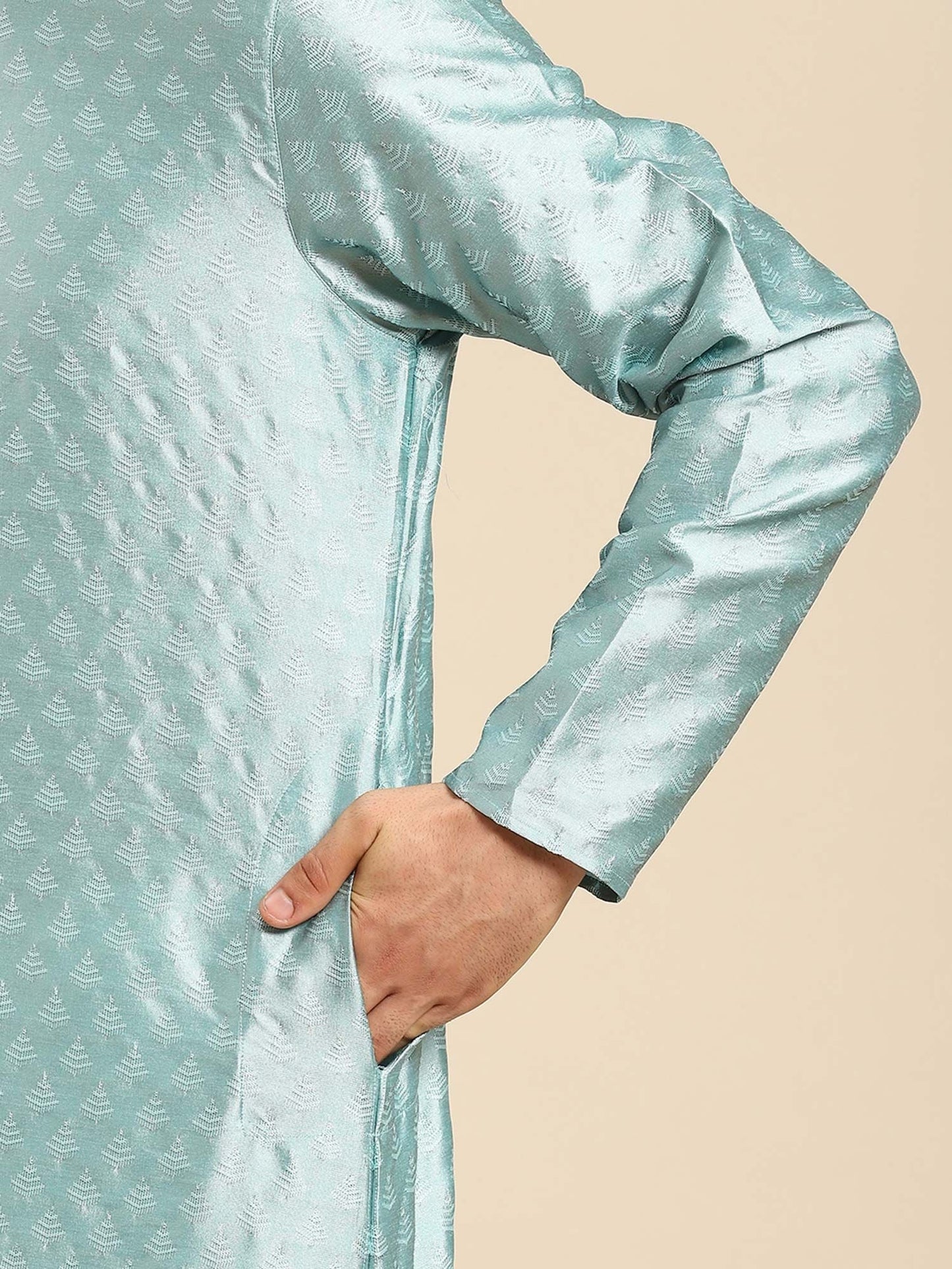 Amodh by Kisah Men Turquoise Blue Kurta (Set of 2)